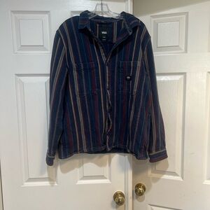 Vans Mens Large Navy Western Button Up‎ Heavyweight Long Sleeve Shacket Shirt
